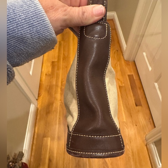 Coach - VINTAGE Linen/Leather Bleeker Zip Shoulder Bag 2009 Cream Linen/Leather - Picture 5 of 12